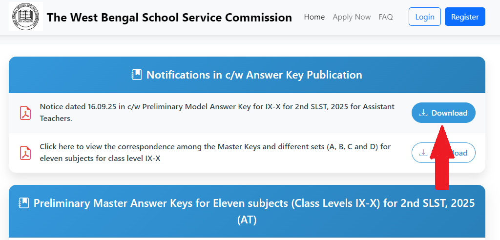 Process to download WBSSC SLST 2025 Answer Key