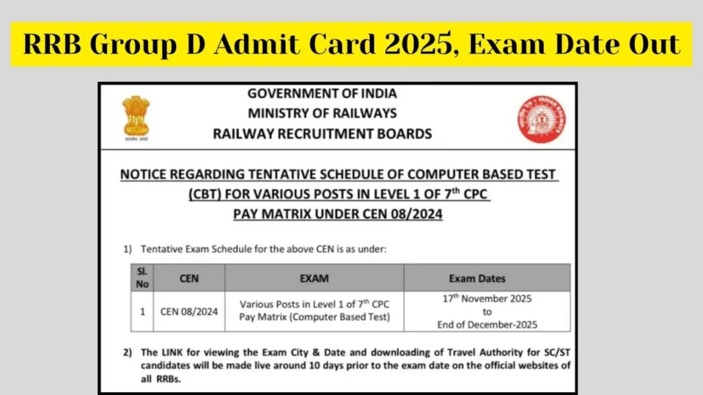 RRB Group D Admit Card 2025