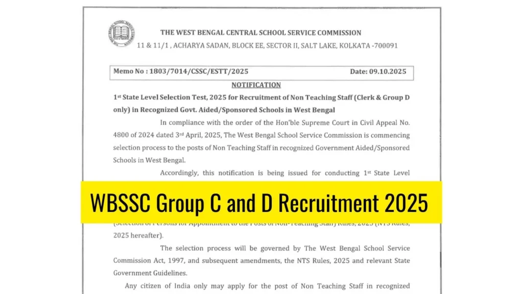 WBSSC Group C and D Recruitment 2025